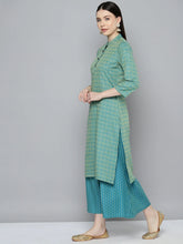 Woven design kurta, pallazos and dupatta set ( JOKPL D51F 1538 Firozi )